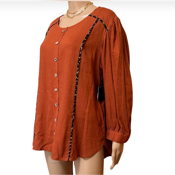 NWT John Mark Women’s Cheetah Trim Round Neck 3/4 Sleeve Size M - Picture 4 of 11